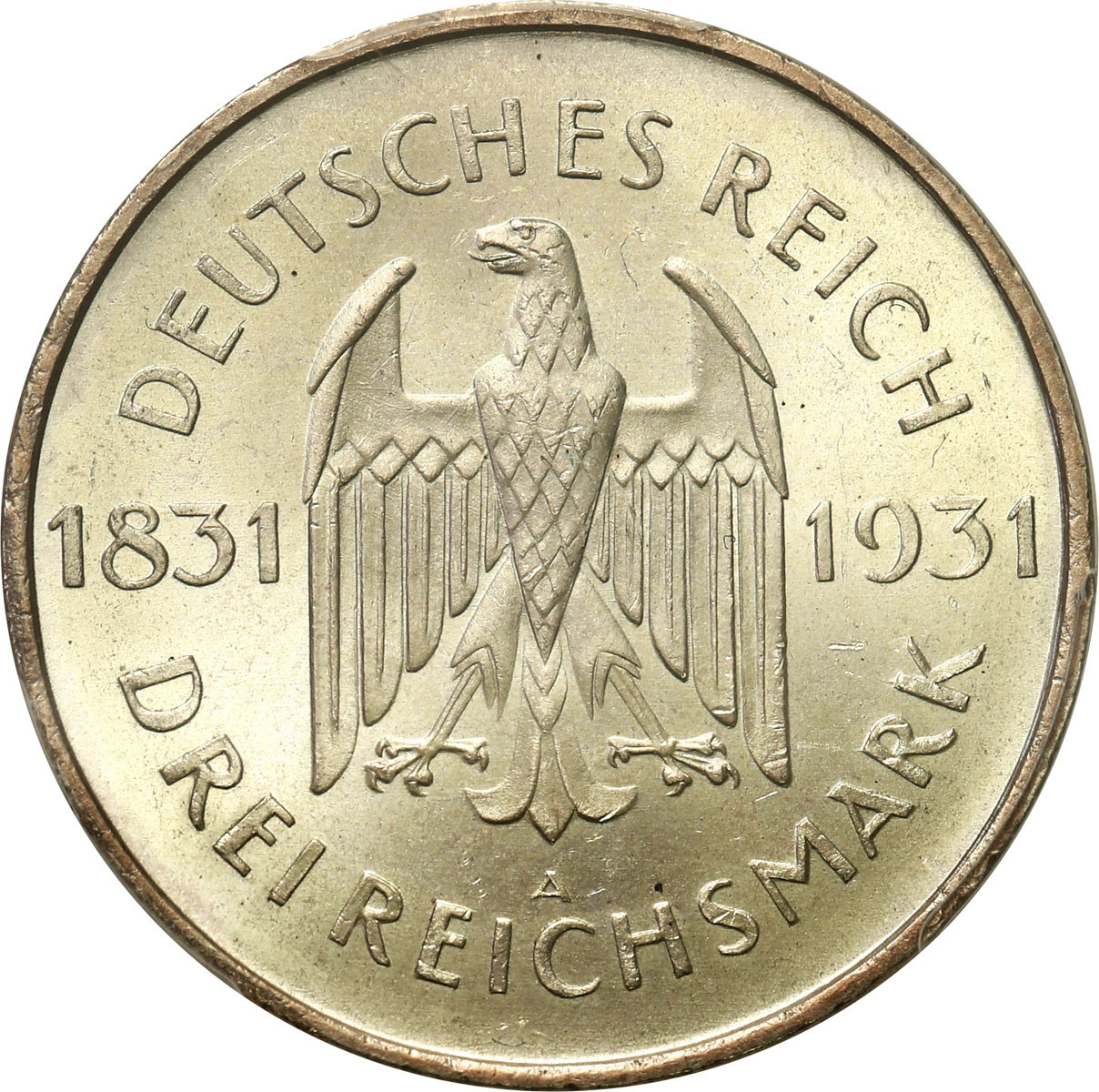 Niemcy, Weimar. 3 marki 1931 A, Berlin PCGS MS64 - RZADKIE